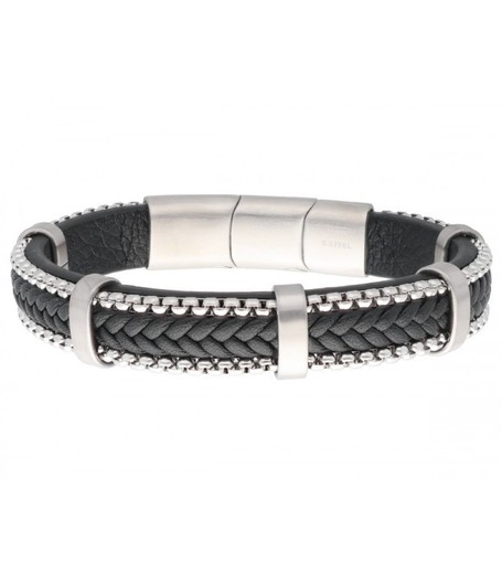 Pulsera Acero Hombre Liska RB152BR-M Piel Negra Trenzada