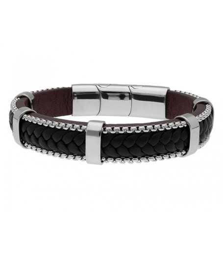 Pulsera Acero Hombre Liska RB152BR Piel Negra Trenzada Cadena