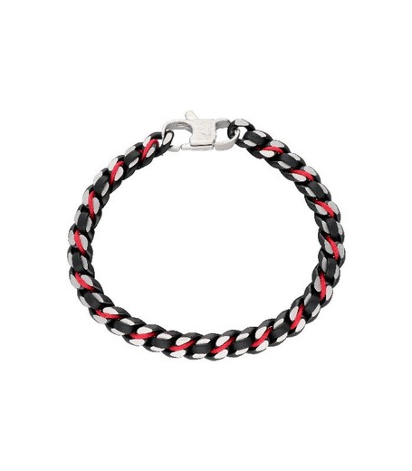 Pulsera Acero Hombre Liska RB186BR Piel Negra Bicolor Rojo