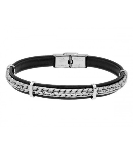 Pulsera Acero Hombre Liska RB223BR-N Piel Negra Cadena