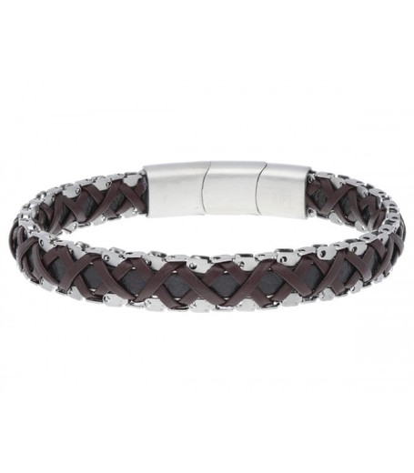 Pulsera Acero Hombre Liska RB249BR-M Piel Marrón Trenzada