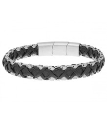 Pulsera Acero Hombre Liska RB249BR-N Piel Negra Trenzada