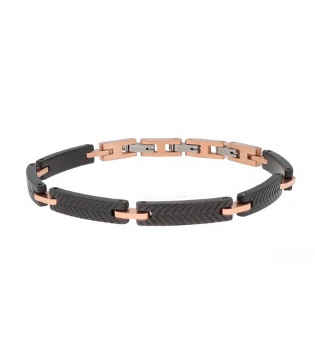 Pulsera Acero Negro Bicolor Rosa Hombre Liska MTC109BR