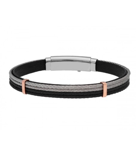 Pulsera Acero Rosa Hombre Liska MTC125BR Piel Gris Bicolor Negro