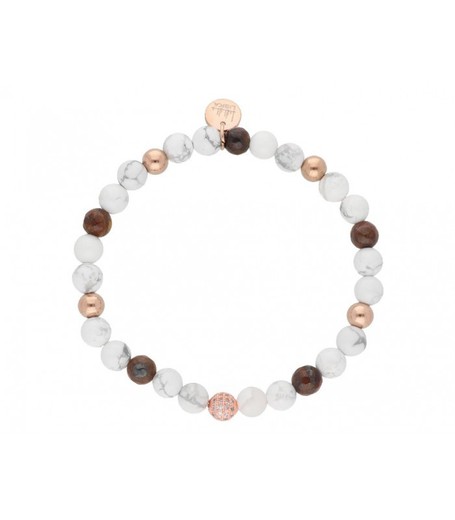 Pulsera Acero Rosa Liska Mujer SHA145-B Piedras Blancas Bicolor Marrones