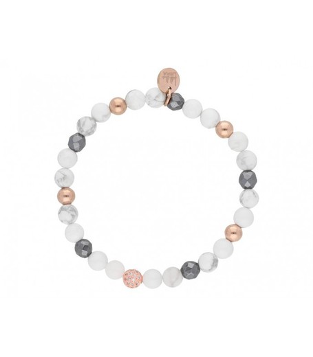 Pulsera Acero Rosa Liska Mujer SHA145-E Piedras Naturales Blancas