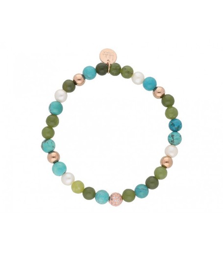 Pulsera Acero Rosa Liska Mujer SHA151 Piedras Naturales Verdes Azules