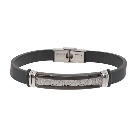 Pulsera Acero Sovrani 21cm AV0191 Piel Negra Placa