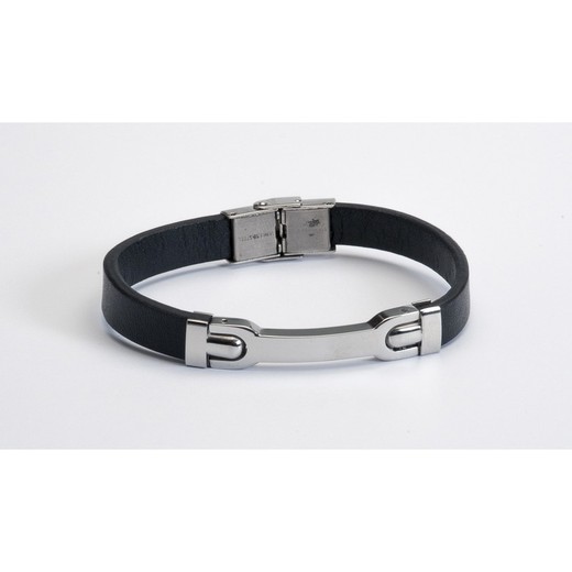 Pulsera Acero Sovrani 21cm BR2340 Piel Negra Placa