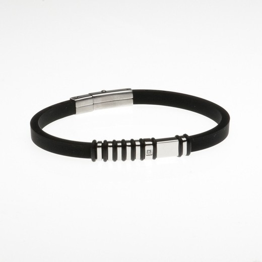 Pulsera Acero Sovrani 21cm BR2737 Piel Negra Lisa Circonita