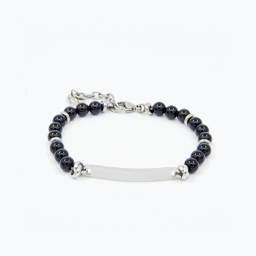 Pulsera Acero Sovrani AV0010 Cuentas Negras Placa Lisa