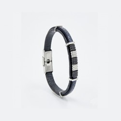 Pulsera Acero Sovrani AV0015 Piel Negra Bicolor Azul Trenzada