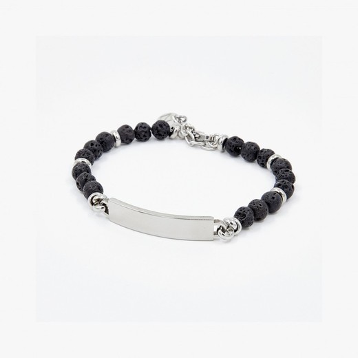 Pulsera Acero Sovrani AV0019 Cuentas Negras Placa Lisa