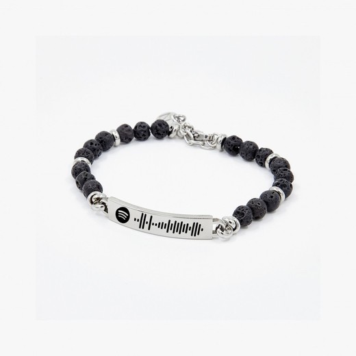 Pulsera Acero Sovrani AV0019/1 Cuentas Negras Con Placa Spotify