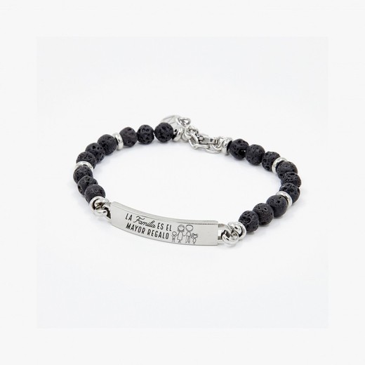 Pulsera Acero Sovrani AV0019/2 Cuentas Negras Con Placa La Familia