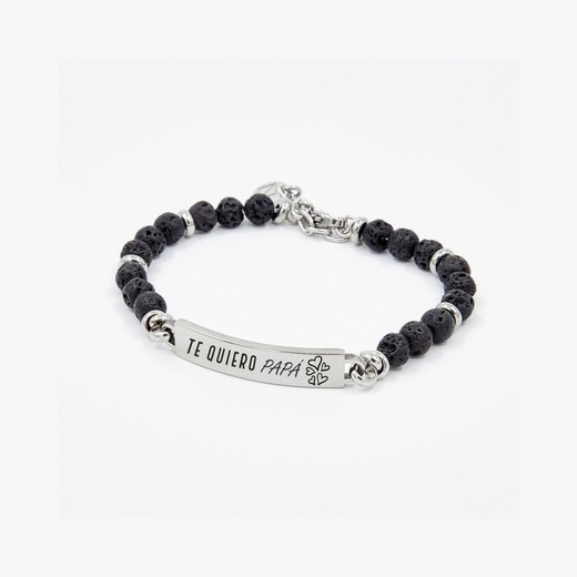 Pulsera Acero Sovrani AV0019/3 Cuentas Negras Con Placa Te Quiero Papá