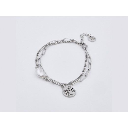 Pulsera Acero Sovrani AV0076 Charm Árbol De La Vida Y Perla