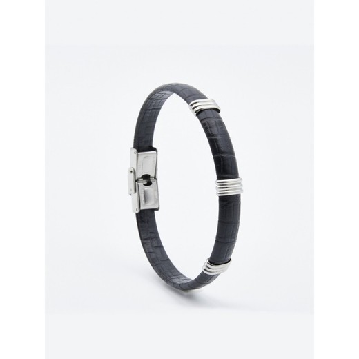 Pulsera Acero Sovrani AV0080 Piel Negra