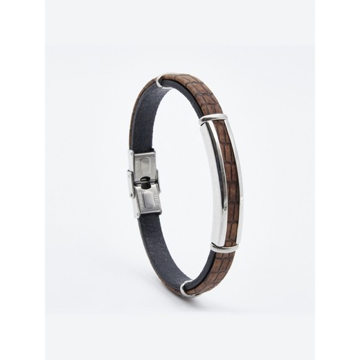 Pulsera Acero Sovrani AV0082 Piel Negra Bicolor Marrón