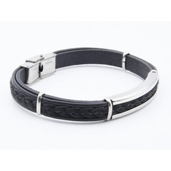 Pulsera Acero Sovrani AV0085 Piel Negra Trenzada Placa Lisa