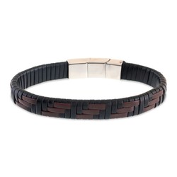 Pulsera Acero Sovrani AV0116 Piel Negra Bicolor Marrón Trenzada