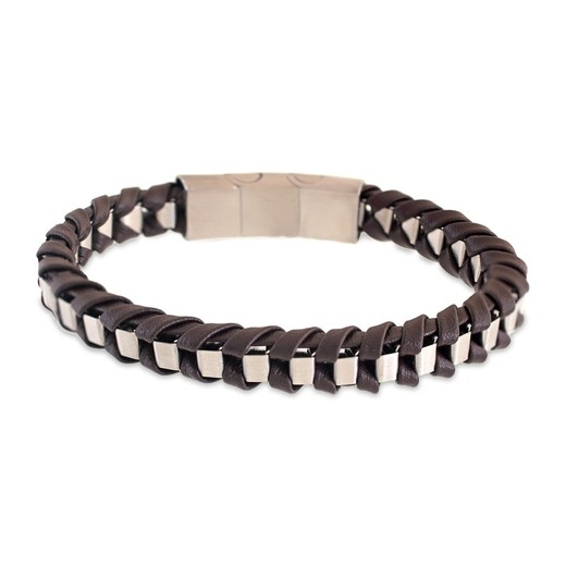 Pulsera Acero Sovrani AV0124 Piel Marrón Trenzada