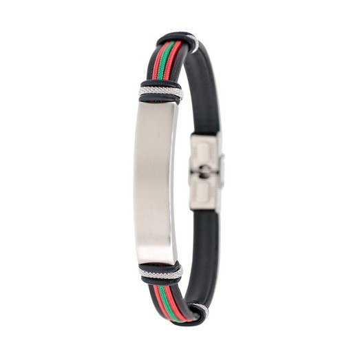 Pulsera Acero Sovrani AV0146 Piel Negra Con Colores De Portugal