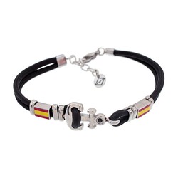 Pulsera Acero Sovrani AV0156 Cordón Negro Espańa Con Ancla