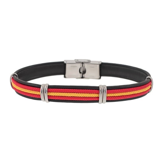 Pulsera Acero Sovrani AV0160 Piel Negra Bandera De Espańa