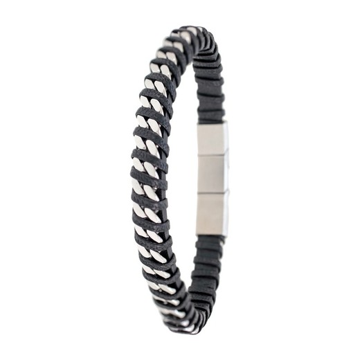 Pulsera Acero Sovrani AV0169 Piel Negra Cadenas