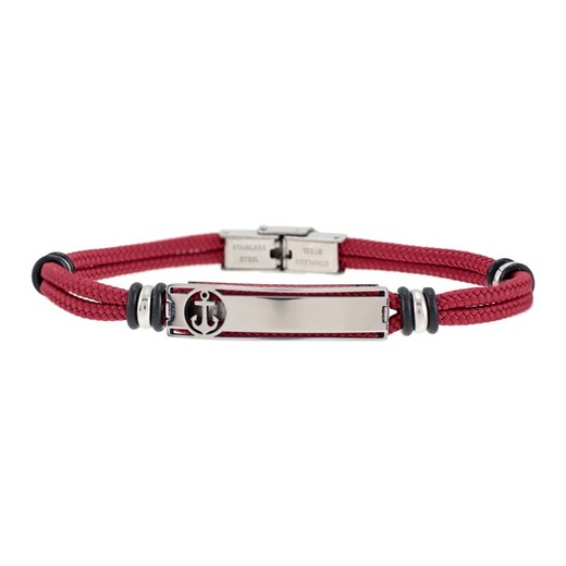 Pulsera Acero Sovrani AV0173 Cordón Rojo Con Placa Con Ancla