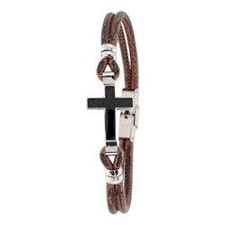 Pulsera Acero Sovrani AV0177 Cordón Marrón Bicolor Negro Cruz