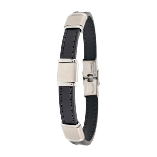 Pulsera Acero Sovrani AV0180 Piel Negra 3 Placas