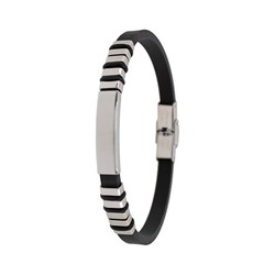 Pulsera Acero Sovrani AV0182 Piel Negra Placa