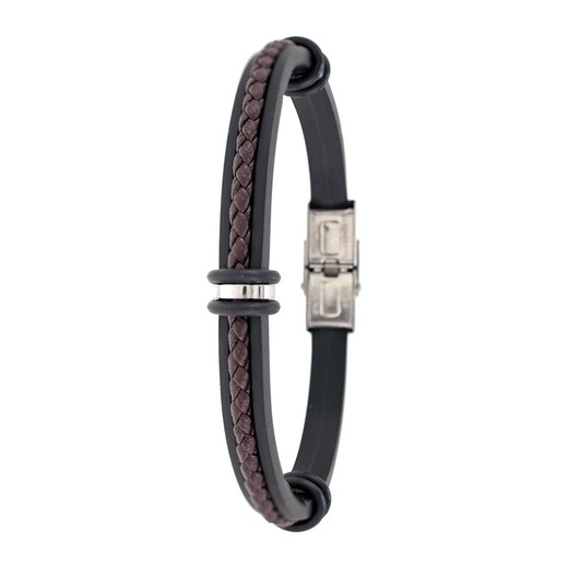 Pulsera Acero Sovrani AV0183 Piel Negra Bicolor Marrón Trenzada