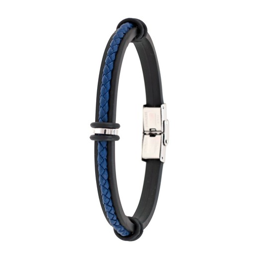 Pulsera Acero Sovrani AV0196 Piel Negra Bicolor Azul Trenzada