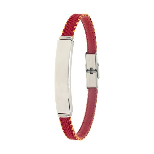 Pulsera Acero Sovrani AV0224 Piel Roja Bicolor Amarilla De Espańa