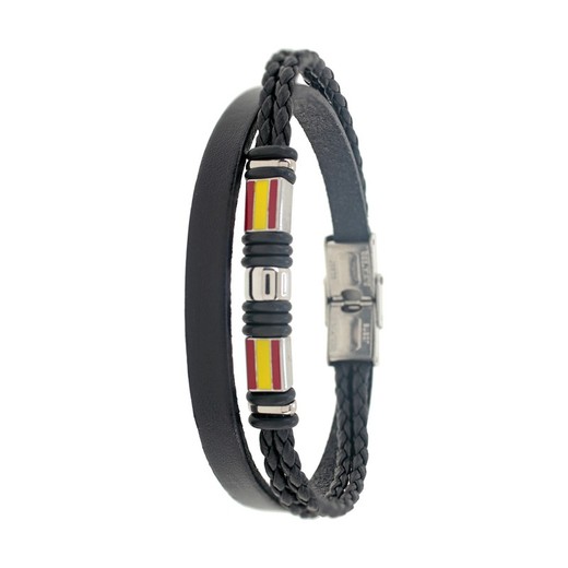 Pulsera Acero Sovrani AV0225 Piel Negra Lisa Trenzada Espańa