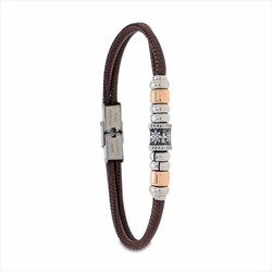 Pulsera Acero Sovrani AV0237 Cordones Marrones Estrella