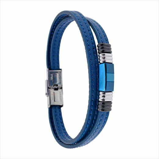 Pulsera Acero Sovrani AV0253 Piel Azul Lisa Placa Azul