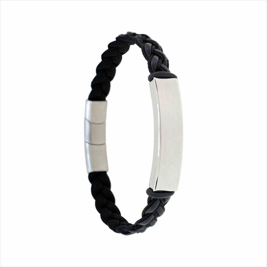 Pulsera Acero Sovrani AV0255 Piel Negra Trenzada Placa Lisa