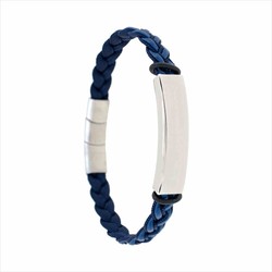 Pulsera Acero Sovrani AV0256 Piel Azul Trenzada Placa Lisa