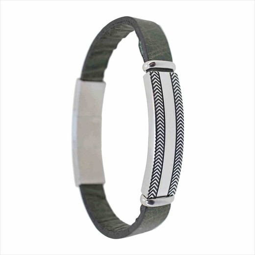 Pulsera Acero Sovrani AV0267 Piel Verde Placa Con Franjas Negras