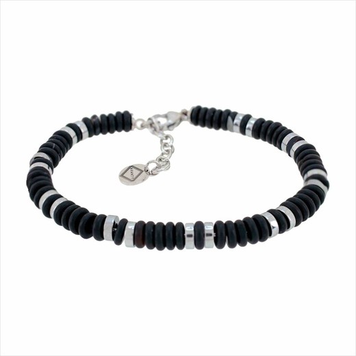 Pulsera Acero Sovrani AV0280 Discos Negros Bicolor Plateado