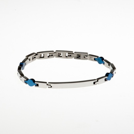 Pulsera Acero Sovrani BR2261 Eslabones Bicolor Azul Placa Lisa