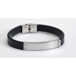 Pulsera Acero Sovrani BR2384 Piel Negra Con Placa Lisa