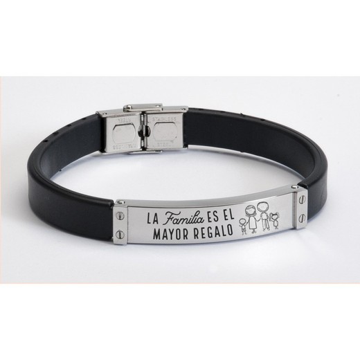 Pulsera Acero Sovrani BR2384/2 Piel Negra Con Placa La Familia