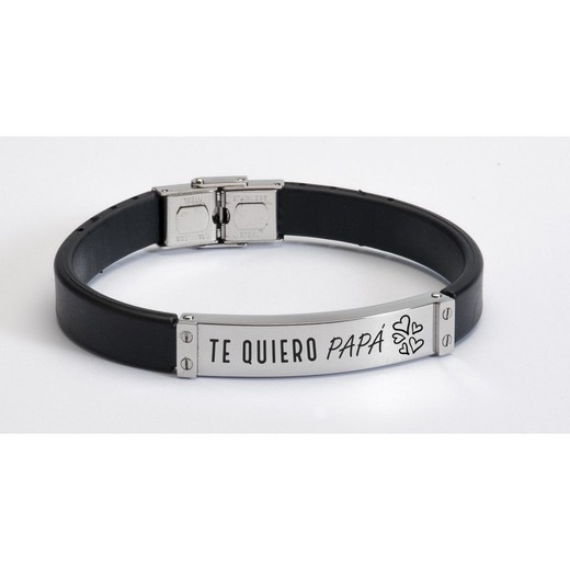 Pulsera Acero Sovrani BR2384/3 Piel Negra Con Placa Te Quiero Papá