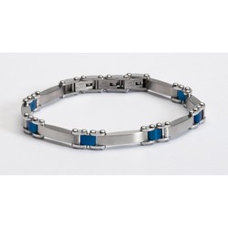 Pulsera Acero Sovrani BR2517 Acoples Azules Con Placas Lisas