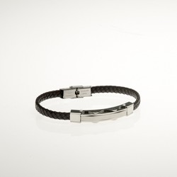 Pulsera Acero Sovrani BR3609 Piel Negra Trenzada Con Placa